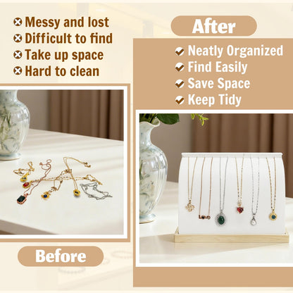 Acshio 2 Pack Cambered Necklace Display Stand, Soft Leather Necklace Bracelet Organizer Rack for Selling, White Tabletop Jewelry Display Storage Holder for Necklaces, Pendant, Mother's Day