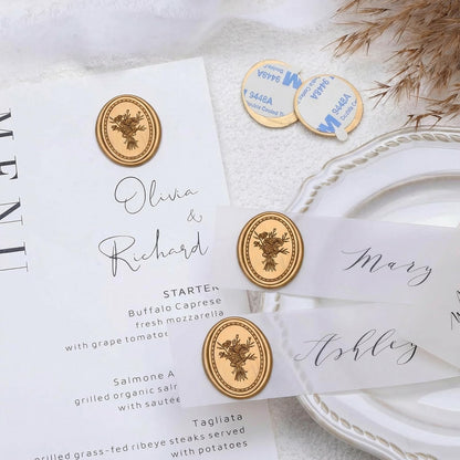 UNIQOOO Wax Seal Stickers -Vintage Photo Frame Floral Bouquet Wedding Invitation Envelope Seal Stickers, 50 Pcs Self-Adhesive Antique Gold Stickers, Perfect for Invitation, Christmas, Gift Wrapping