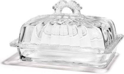 24oz Countertop Glass Butter Dish with Top Arch Handle Lid | Contain Butter Sticks | Covered Butter Keeper Holder Tray