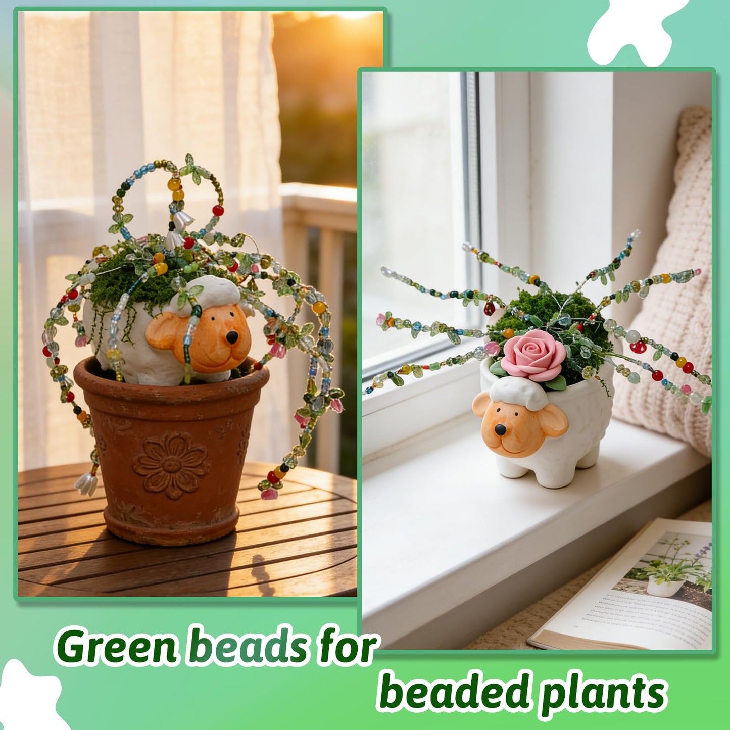 YLINKZORMA Green Glass Beaded Plant Kit, Forever Plant Beads Jewelry Making with Flower, Leaf, Crystal, Beaded Plant Crafting & DIY Handicrafts, Gift for Plants Enthusiasts