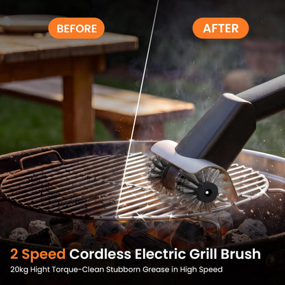 Electric Grill Brush with Water Spray & LED Light, 2600mAh Rechargeable BBQ Cleaner with 2 Speed Modes, 100 Mins Runtime, 304 Stainless Steel Heat Resistant Grill Brush for Outdoor Camping