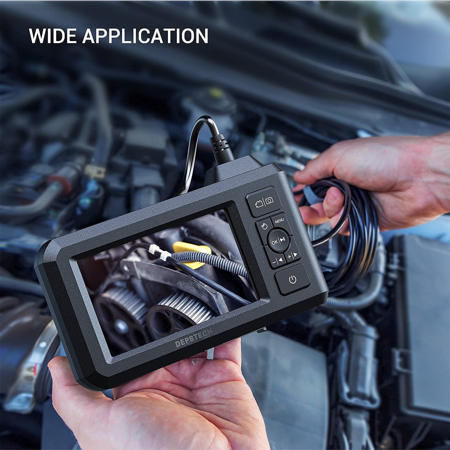DEPSTECH Dual Lens Industrial Endoscope, 1080P Digital Borescope Inspection Camera, 7.9mm IP67 Waterproof Sewer Camera with 4.3" LCD Screen, 7 LED Lights, 16.5FT Semi-Rigid Cable, 32GB Card-Black