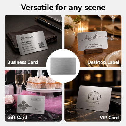 VMYTH 50 Pcs Stainless Steel Business Card Blanks w/Case, 3.4"x2.1" Thick 0.5mm Metal Business Cards for Laser Engraving (30 Standard, 20 Adhesive), Metal Business Card Blanks for House,Office,DIY