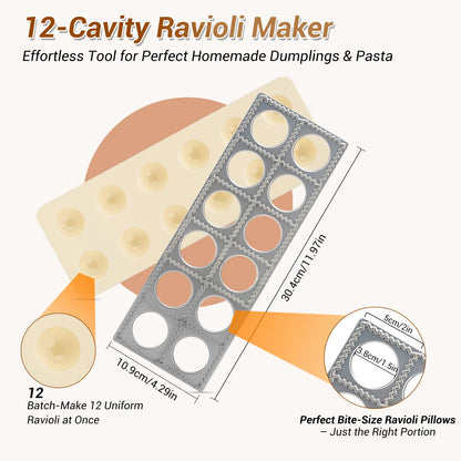 5 Pcs Ravioli Maker Set, Ravioli Cutter and Ravioli Mold with Wood Rolling Pin, 2-Inch Square Pasta Stamp Press for Homemade Italian Ravioli, Kitchen Pasta Making Tools for Baking Enthusiasts