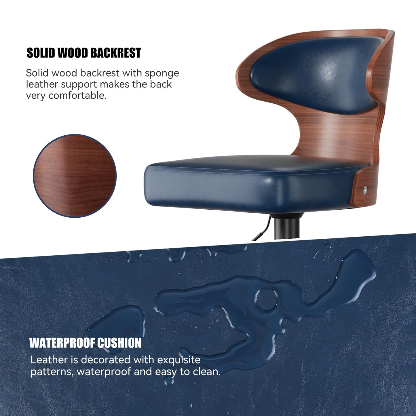 Daluvenix Bar Stools Set of 4 Adjustable Height Swivel Bar Stools Faux Leather Upholstered Bentwood Barstools with Back & Footrest Bar Chair for Dining Room Kitchen Blue