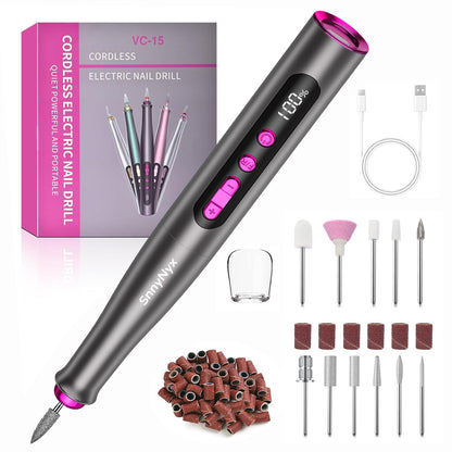 Electric Nail Drill Professional, 35000RPM Cordless Acrylic Nail Kit for Nail Polish Remover, Electric Nail File Buffer Grinder, Nail Filer Electric Manicure and Pedicure kit (Matte Gray)