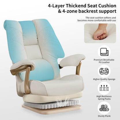 EXCEBET Big and Tall Executive Office Chair with Footrest, 400LBS Capacity Ergonomic High-Back Desk Office Chair with Lumbar Support, Padded Armrests & Thick Cushion, White PU Leather Chairs