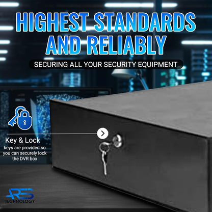 ARES VISION DVR Lock Box 18" x 18" x 5" – Heavy Duty 16 Gauge Steel Security Enclosure with Fan, Lock & Key, Cable Knockouts – Secure NVR, Router, AV Equipment for Home & Commercial Use