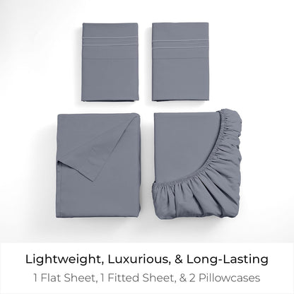 Mellanni King Sheets Set - 4 PC Hotel Luxury Bedding | Extra Soft, Cooling, Wrinkle-Resistant (King, Mineral Gray)