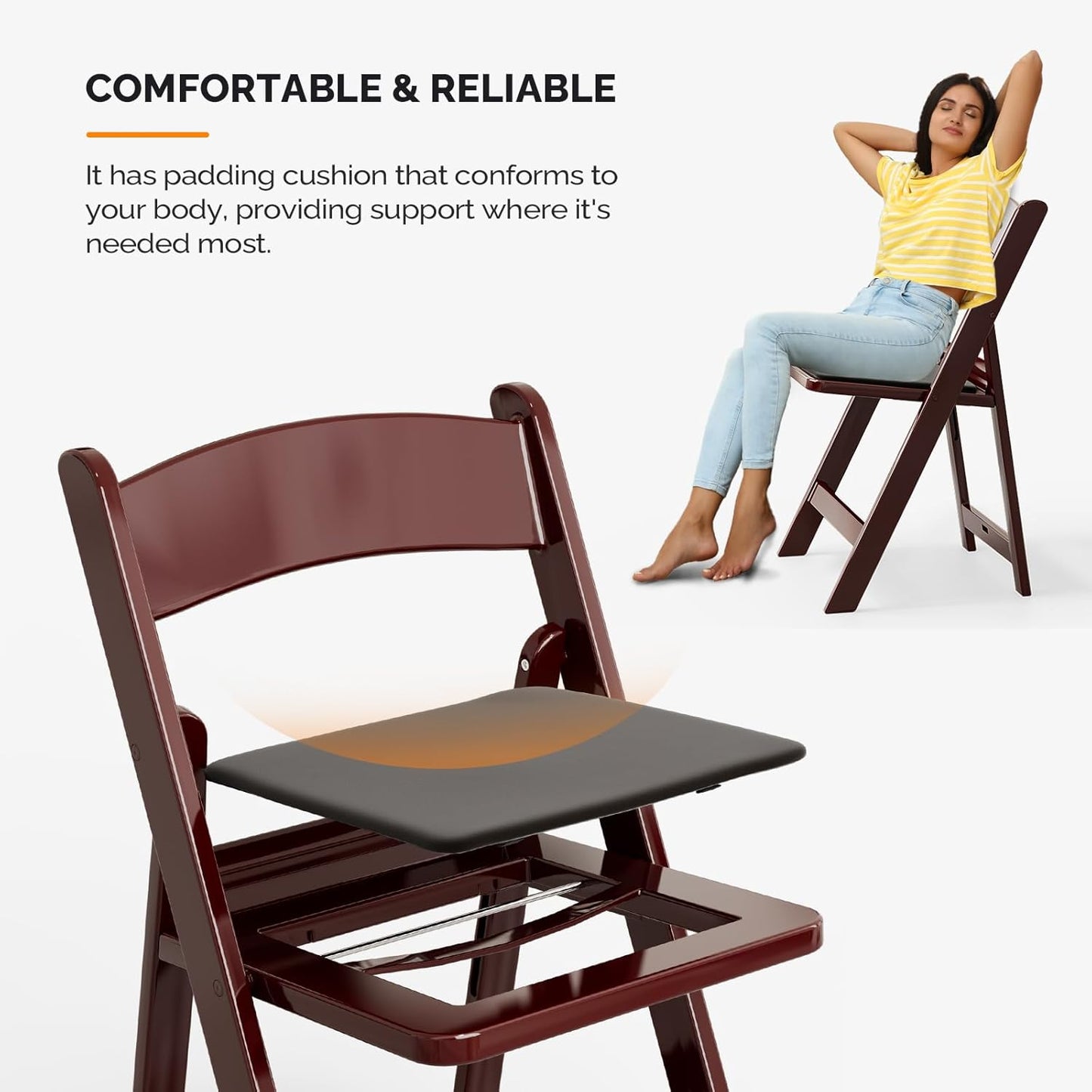 1 VINGLI Resin Folding Chairs with Cushion, Foldable Plastic Chair with Comfortable Padded Seats, Perfect for Event