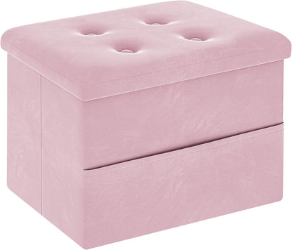 16"x12"x12" ZOES HOMEWARE Small Storage Ottoman Foot Rest, Velvet Ottoman with Storage and Side Pocket, Pink Foot Rest