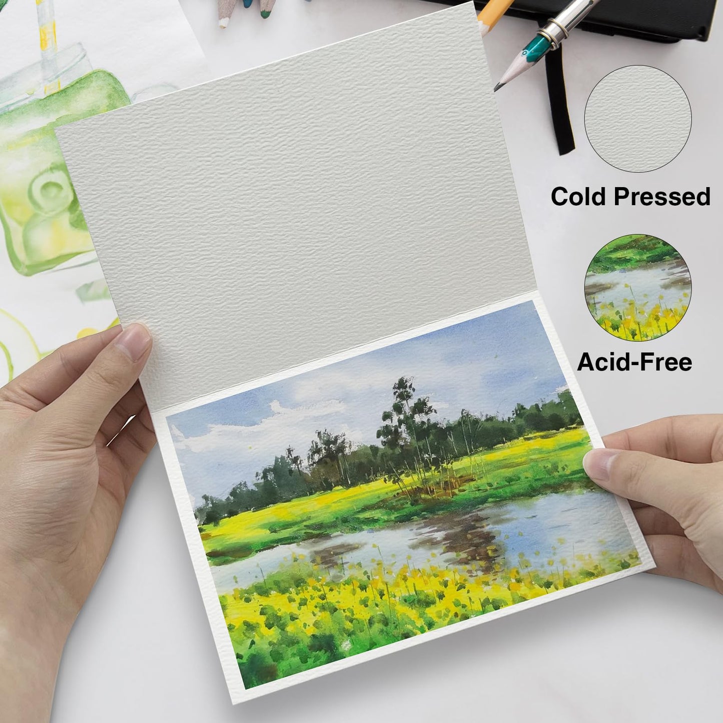 KOVIEDE 50 Pack Foldable Blank Watercolor Cards with Envelopes 4 x 6 Inch, 140lb Heavyweight, 100% Cotton, White, Acid-Free Water color Cards to Paint or Cards Making for Christmas Birthday