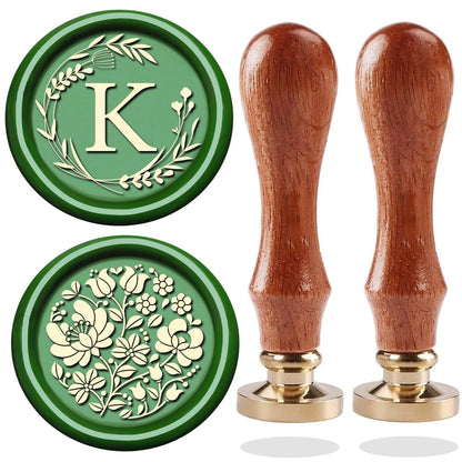 WUERLIN Initial Letter Alphabet K Wax Seal Stamp - Wicker Eucalyptus Sealing Stamp With Flower for Wedding Invitation, Gift Wrap, Envelopes, Christmas Card