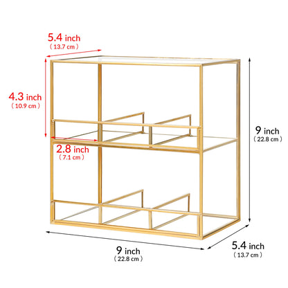 REDHUGO Glass Tea Bag Organizer for Counter, 2-Tier Teabag Organizer Storage Holder for Tea Bags, Glass Caddy Box Containers, Rack Teabag Station Stand for Cabinet Kitchen, 2-Tier, Gold