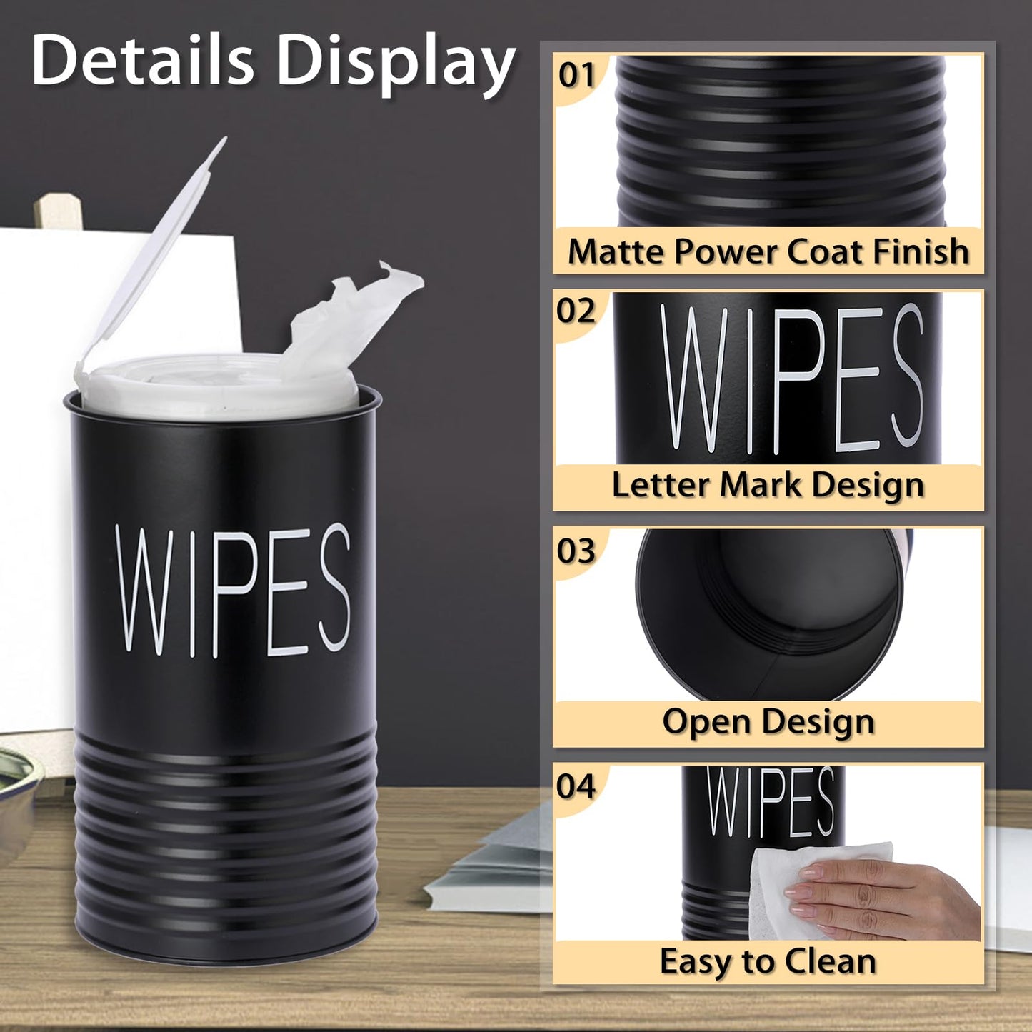 Kokone Wipes Dispenser Farmhouse Wipes Container with Matte Finish Compatible for Clorox Lysol Sturdy Galvanized Iron Wipes Holder for Kitchen,Bathroom,Office,School Table Countertop,Black