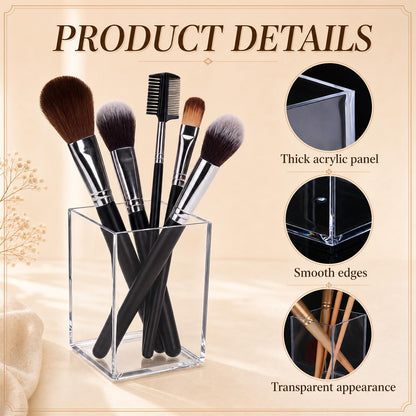 Wovnet 50 Pack Clear Acrylic Pencil Pen Holder Cup Square Makeup Brush Storage Organizer Bookmark Hairbrush Fork Holder 2.6 x 2.6 x 3.5 Inch Desktop Stationery Organizer Accessories for Office Home