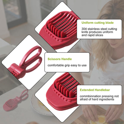 Fruit Slicer, Strawberry, Banana, Kiwi Cutter, Egg Slicer for Hard Boiled Eggs, for Fruit Sausages, Cucumbers, Mushroom Cutter, Rapid & Safe Slicing Kitchen Gadgets (Red)