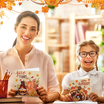 Saillong 12 Pack Thanksgiving Diamond Painting Greeting Card Kits DIY Fall Diamond Art Cards with Envelopes Pumpkin Turkey 5D Rhinestones Paint Card for Adults DIY Crafts Family Friend Birthday Gifts