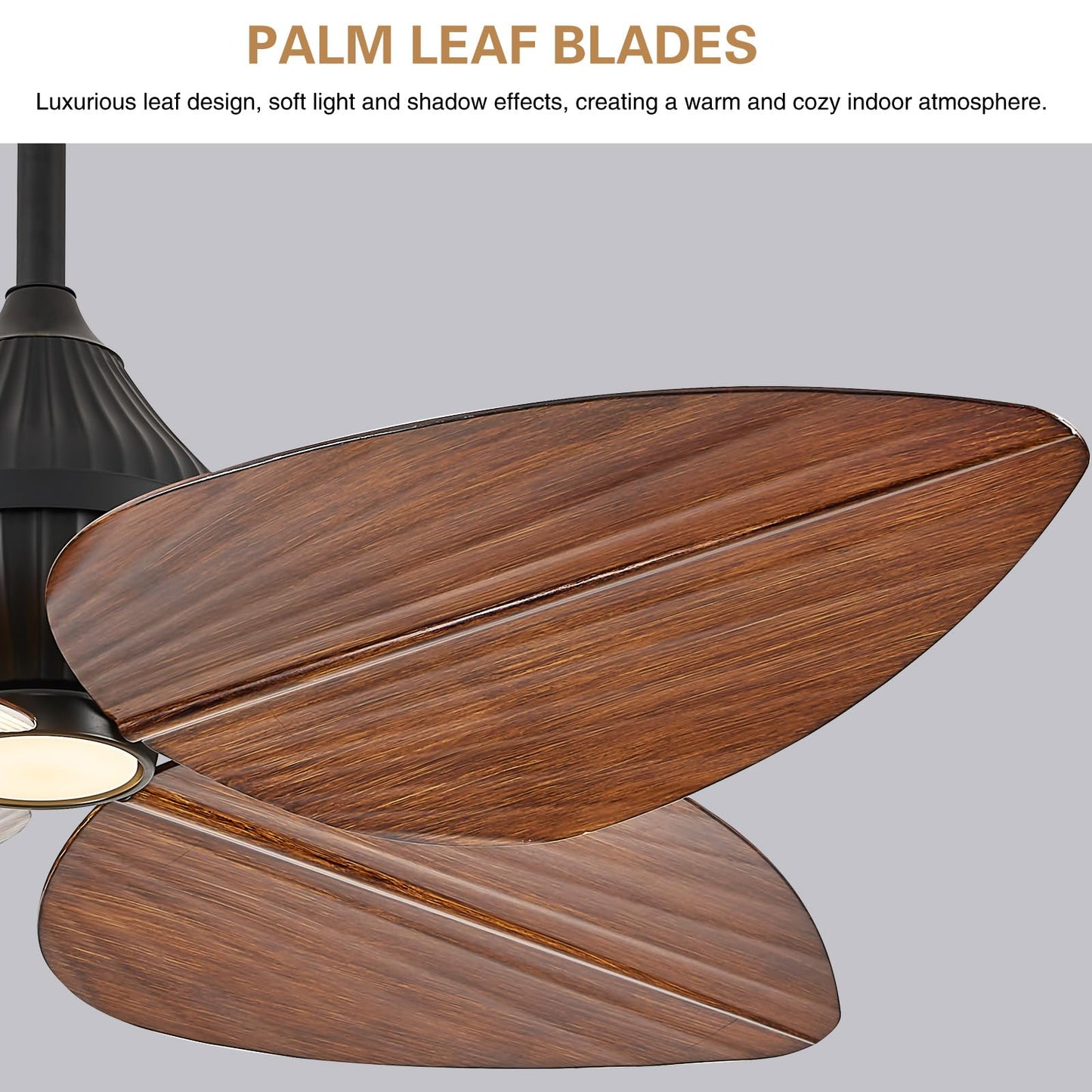 Fanyank 52“ Leaf Ceiling Fan with Light, Remote and App Control, 6 Speed Reversible, 3 Color Dimmable, Tropical Coastal Fandelier Ceiling Fans, for Bedroom, Living Room (Dark Brown)
