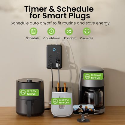 GHome Smart Power Strip, 1800W/15A High Power Devices Support Surge Protector Extension Cord, 9 in 1 Smart Plugs that Works with Alexa Google Home, 2.4 GHz WiFi Wall Outlet Extender, No Hub Needed