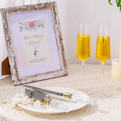 Boao 4 Pieces Wedding Toasting Flutes and Cake Server Set Wedding Reception Supplies Champagne Glasses Cake Knife Pie Server (Gold,Classic)