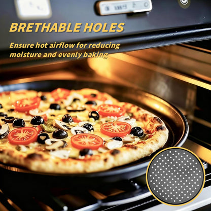 MANCHAP 4 Pack 12 Inch Round Pizza Baking Pan with Holes, Pizza Pan for Oven, Carbon Steel Non-stick Pizza Crisper Pan for Home Restaurant Baking, Black