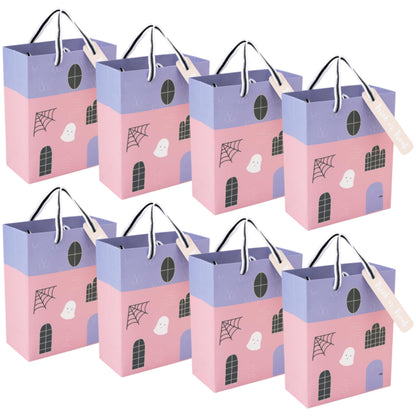 Cheerland Clearance Halloween Party Favor Paper Bags Pastel Pink Purple Hunted House Ghost Halloween Bags Trick or Treat Bag for Spooky Birthday Baby Shower Cosplay Christmas Bags Party Supplies