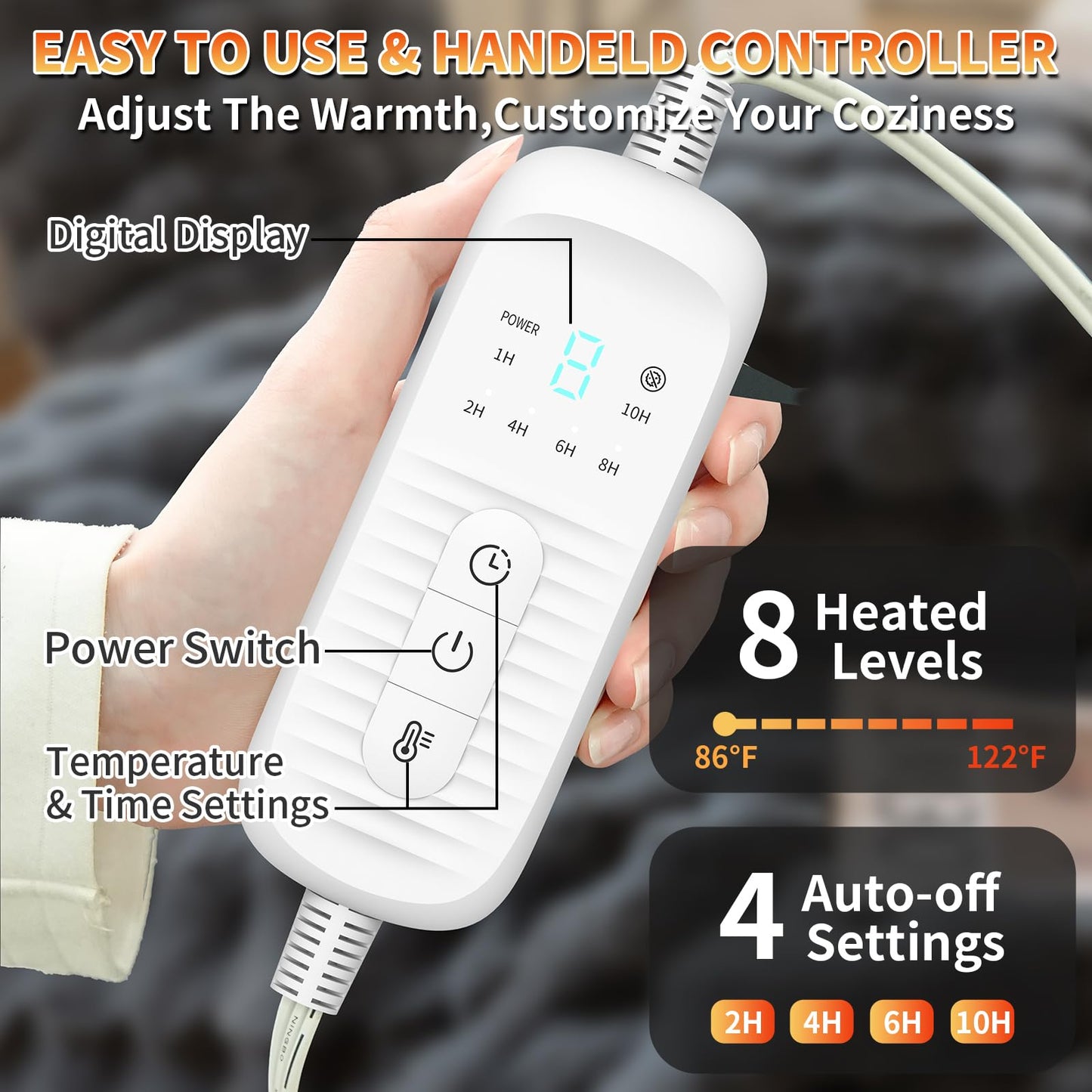 Electric Heated Blanket Throw - 50"x60" Heating Blanket Throw House Warming Gifts New Home, Ultra Soft Warm Flannel Sherpa Fast Heat,8 Heat Level 10 Hours Auto-Off ETL Certified Grey
