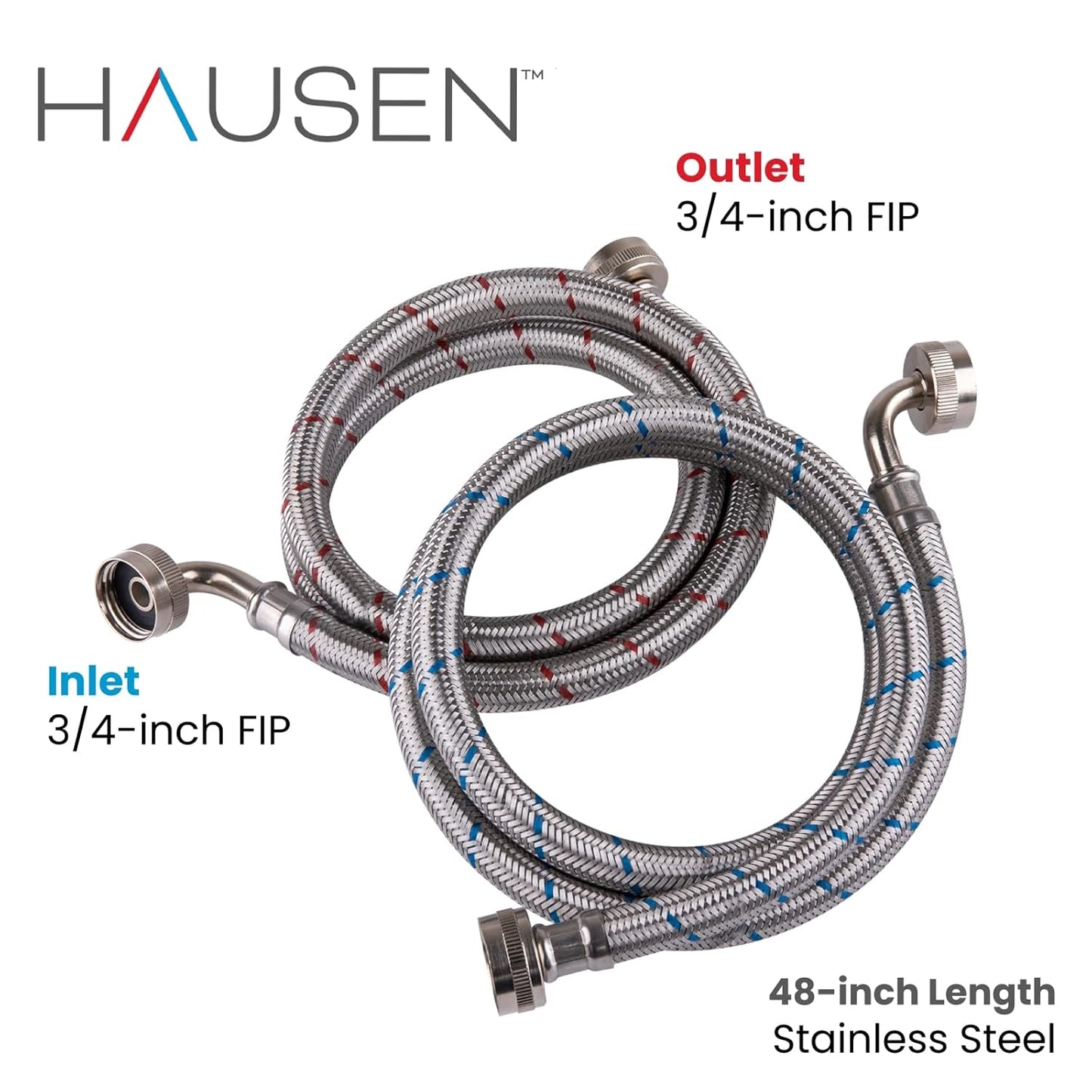 Hausen 48-Inch Stainless Steel Washing Machine Connector, 4 Feet Elbow Supply Line, 1-Pack
