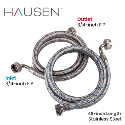 Hausen 48-Inch Stainless Steel Washing Machine Connector, 4 Feet Elbow Supply Line, 1-Pack
