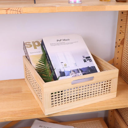 YRMT Wood Storage Crate Basket - Rustic Wooden Container for Organizing, Decorative Bamboo Box with Handles 11.4" x