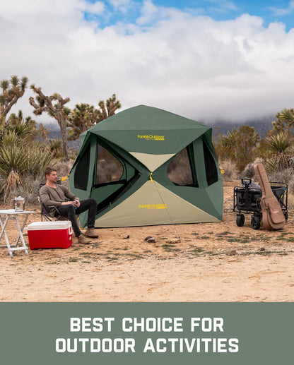 FanttikOutdoor Alpha C4 Ultra Camping Tent 4 Person Pop Up Instant Cabin Setup in 60 Seconds Portable Hub Tent with Rainfly & Windproof for Outdoor Camping & Overlanding, Green