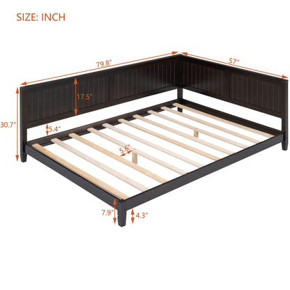 Bellemave Full Size Daybed, Wood Full Low Bed Frame with Headboard and Sideboard, Wooden Floor Sofa Bed with Slats Support for Kids Room, Bedroom, Living Room, Espresso