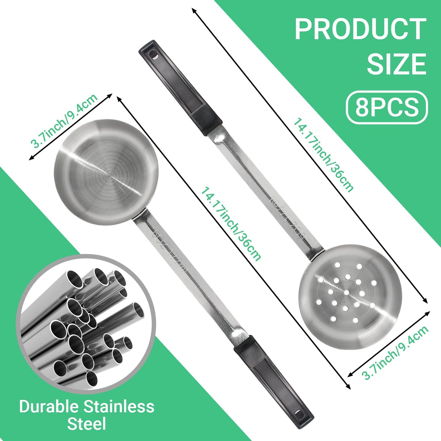 Opfiue 8PCS 6oz Portion Control Serving Spoons,Bariatric Serving Utensils Ideal Weight Watchers,Slotted and Unslotted Scoops,Heavy Duty Stainless Steel Utensils for Restaurants/Weight Loss(Black)