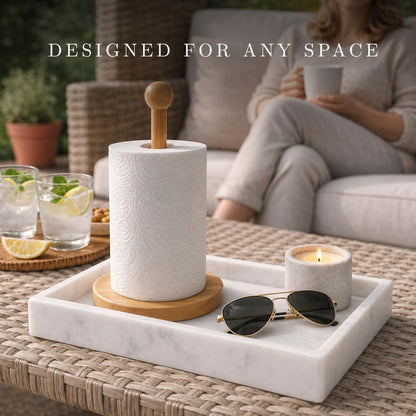 Bey-Berk White Marble Napkin Holder, 5.75"L x 1.75"W x 9"H - Guest Towel Tray for Bathroom, Kitchen Counter, and Outdoor Use