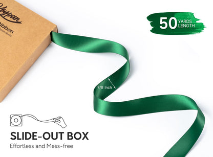 Keypan Forest Green Satin Ribbon 7/8 Inch x 50 Yards Double-Faced Ribbons for Christmas Gift Wrapping Crafts Flower Bouquet Wedding Paper Bows Invitations