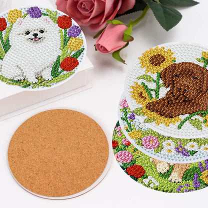 mrpwnle 8 Pcs Dog Diamond Art Coasters Kit for Adults, Cute Dog Diamond Painting Coasters with Holder Cork Pads, DIY Diamond Art Non Slip Coaster Crafts Kits for Adults Beginners Gifts