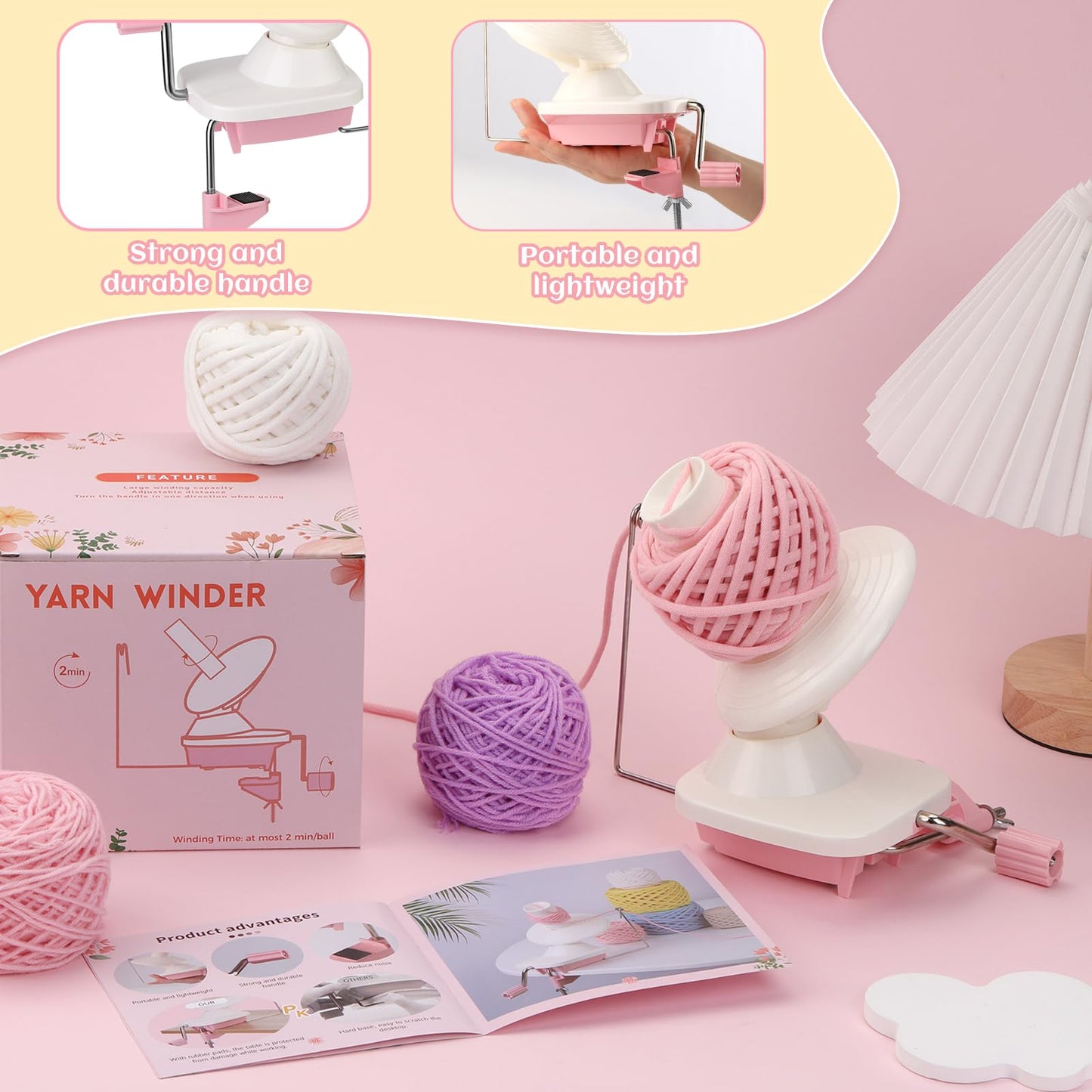 UzecPk Yarn Winder, Yarn Spinner for Crocheting, Yarn Ball Winders, Yarn Cake Winder for Crocheting with Lower Noise, Hand Operated Ball Winders for Crafting Lovers, Stitch Markers, Plastic Needle