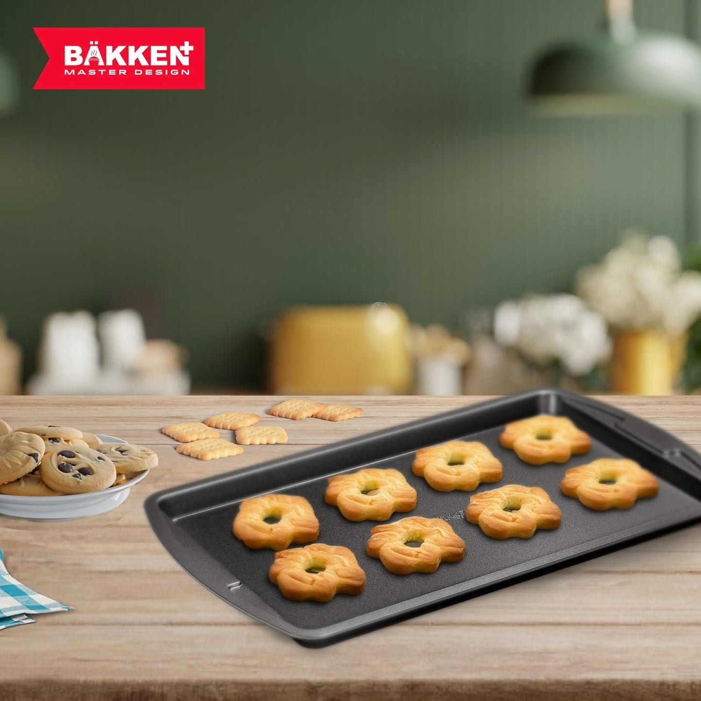 Bakken Swiss Cookie Sheet 3 Piece Set, Non-Stick Stackable Baking Pans with Gray Deluxe Ceramic Coating, Dishwasher Safe