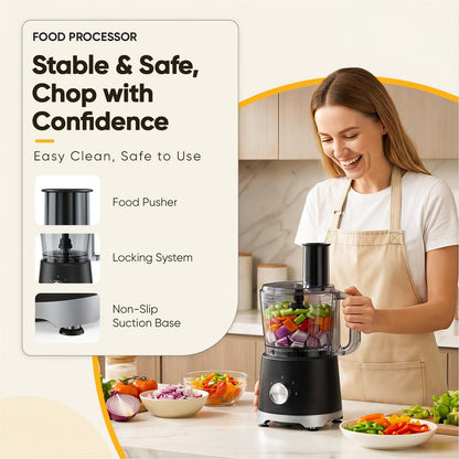 OLIXIS Food Processor 10.5 Cup, Vegetable Choppers with Slicing Shredding Chopping Kneading, Dishwasher Safe, Food Grinder, Stainless Steel Blades, for Smoothie Fruit Dough, 2.6QT, Black