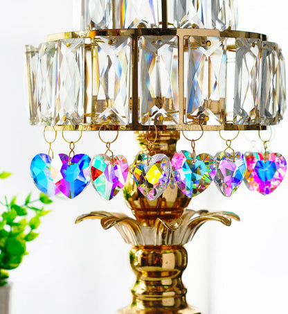 12pcs 27mm Colorful Crystal Heart Prism Suncatcher, Heart Prism Chandelier Drop Parts Window Sun Catcher Crystals