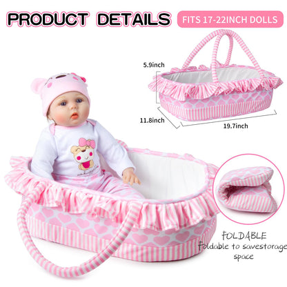9 PCS Reborn Baby Doll Clothes Set with Pink Bassinet Accessories for 18-22 Inch Reborn Dolls,Newborn Baby Doll Clothes & Blanket