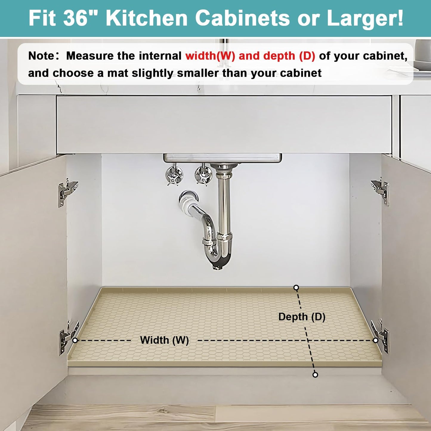 Under Kitchen Sink Mats and Protectors Waterproof, Silicone Under Sink Mat for 34" x 22" Cabinets, Under Sink Tray Organizer, Shelf Liner Cabinet Liner for Kitchen and Bathroom, Beige