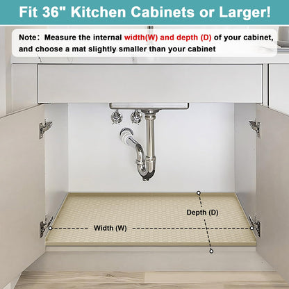 Under Kitchen Sink Mats and Protectors Waterproof, Silicone Under Sink Mat for 34" x 22" Cabinets, Under Sink Tray Organizer, Shelf Liner Cabinet Liner for Kitchen and Bathroom, Beige