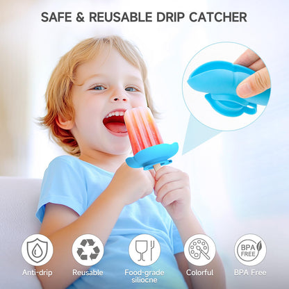 MORLIKE Silicone Popsicle Holders with Travel Case, Mess Free Ice Cream Cone Holders for Kids to Manage Melting Frozen Treats, Reusable & Dishwasher Safe Popsicle Drip Catcher for Party Home (4 Pack)