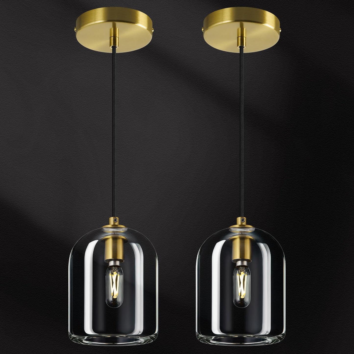 LBSQJ Modern Gold Pendant Lights Kitchen Island Ceiling Chandelier Indoor Crystal Hanging Light Fixtures for Dining Room Kitchen Living Room Bedroom（2Pack）