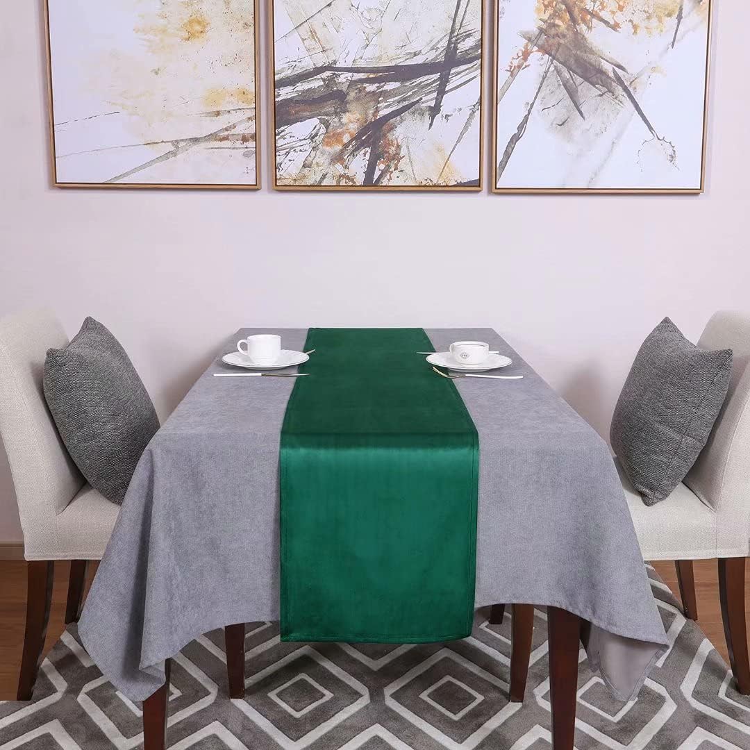14x71 Inch Velvet Spring Table Runner Dresser Scarf Luxury Rustic Farmhouse Emerald Green St. Patrick's Day Easter