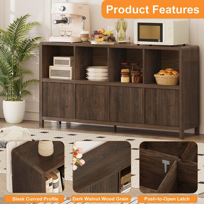 FATORRI 8 Cube Storage Organizer Bookshelf with Storage, Horizontal Bookcase with 4 Doors, Long Wooden Book Shelf for Living Room, Home Office (Dark Walnut)