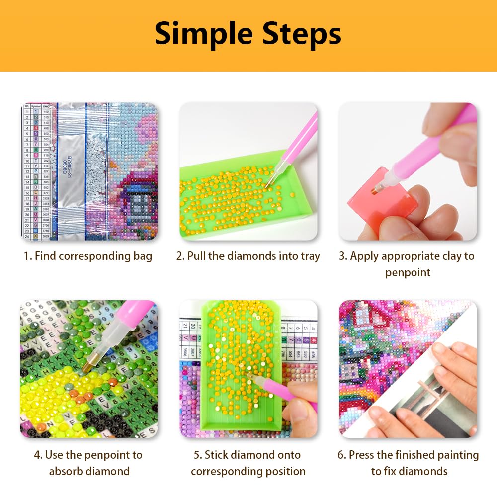Mowana 6 Pack Diamond Art Kits for Adults - Moon Beach Diamond Painting Kits for Adults Beginners, 5D DIY Round dots Full Drill Gem Art for Home Wall Decor and Gifts 12x16inch