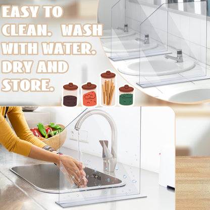 2 Pcs Clear Acrylic Sink Splash Guard with Suction Cup Freestanding Panel Barrier 15.35" x 4.5" x 14.01" Barrier Kitchen Guard Protective Splatter Barrier for Home Hospitals